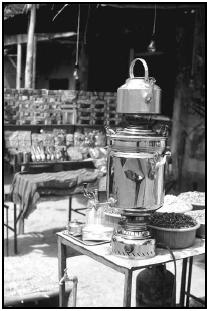Chây (tea), the favorite beverage in Iran, is brewed in a large, ornate pot called a samovar. Cory Langley